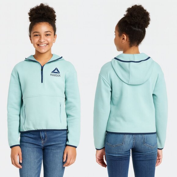Reebok Hoodie, Kangaroo Zippered Pockets, Light Blue Girls Size 18 - Picture 1 of 6